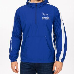 Sport Tek Menendez Soccer Jacket  L‎ Blue White Hooded Half Zip Windbreaker